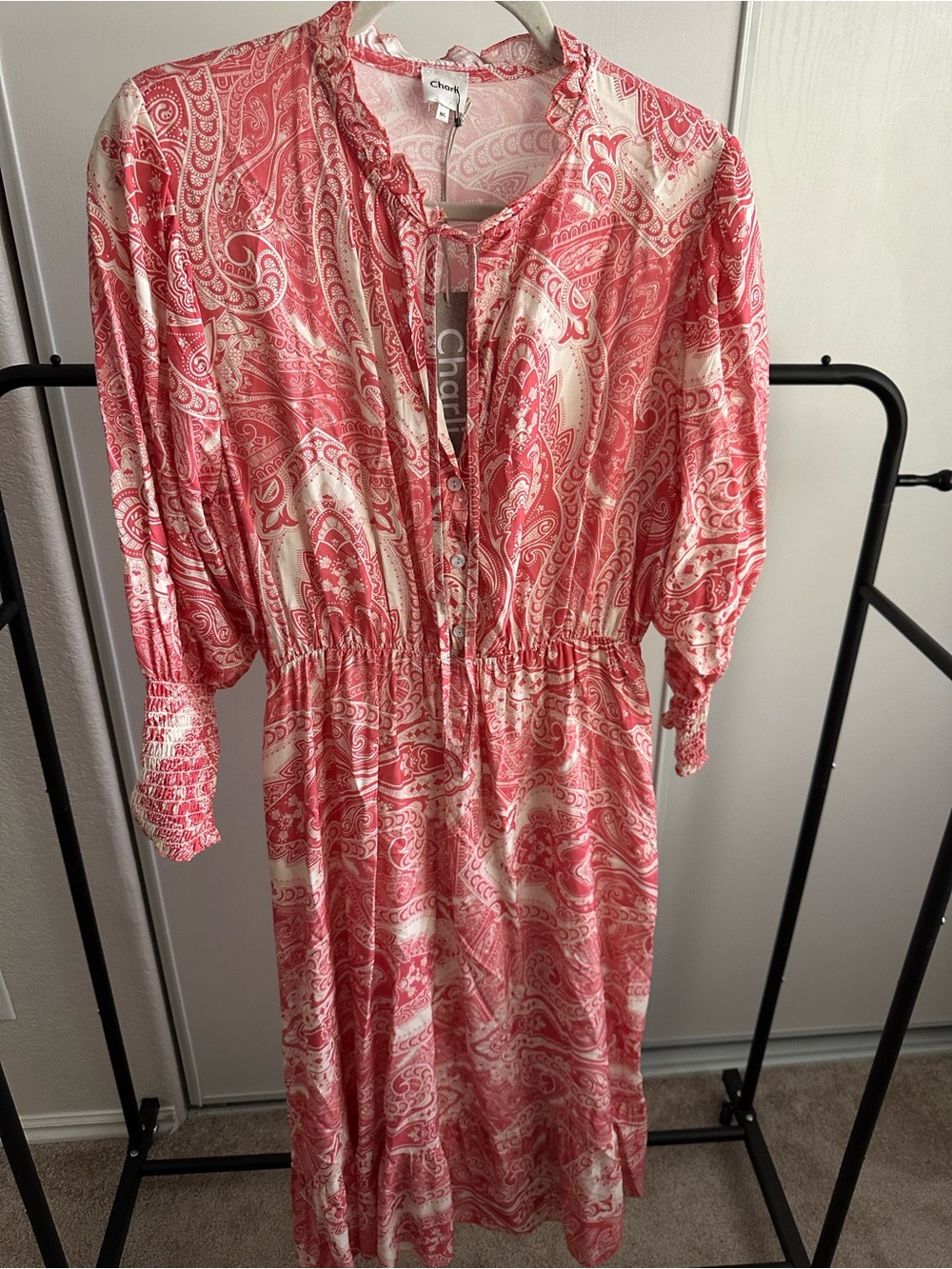 Charli Pink Paisley Button-Front Midi Dress